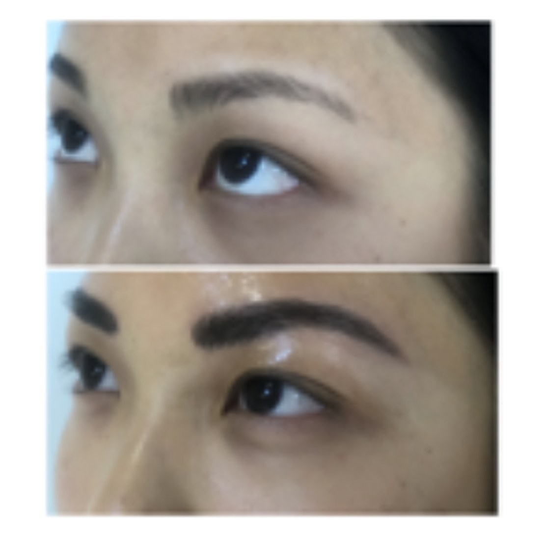 Brow cosmetic tattooing before and after, by Brenda at Dynamic Skin Services
